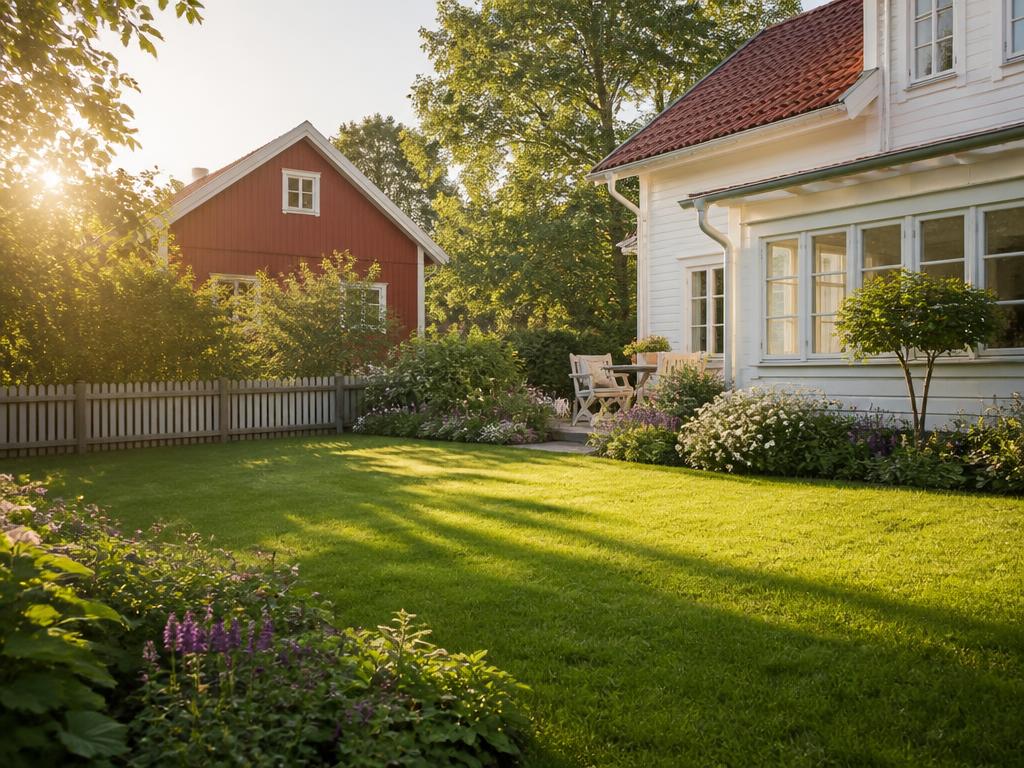 Vardagsfixarna i en solig svensk trädgård